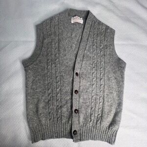 Vintage Jantzen Mens Sz M Gray Cable Knit Button Front Sweater Vest Made in USA